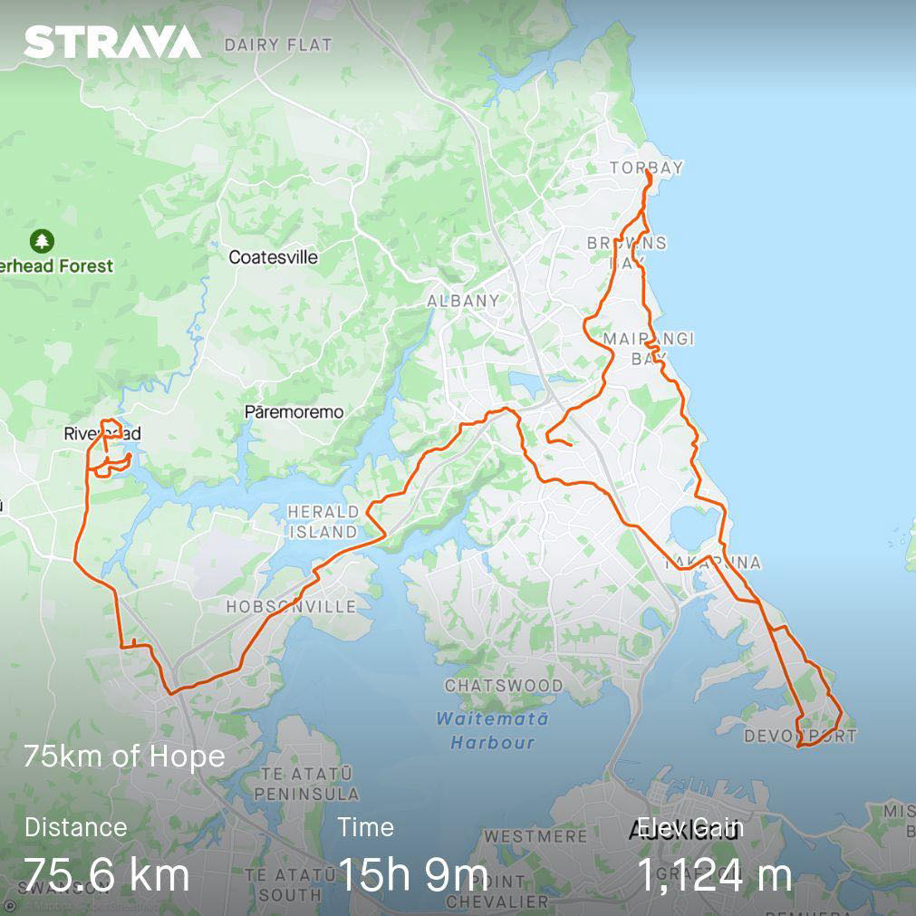 75KM Walk Route on Strava